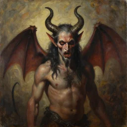 an ugly oil painting of satan