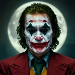 potrait of haluk bilginer as joker at gotham, moon background, detailed, award winning, perfect facial symmetry, dim volumetric cinematic lighting, extremely hyper - detailed, masterpiece, artstation, stunning