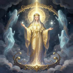 sacred magician, epic, magic light, ghosts, acanthus scroll, ceremonial clouds, dripping paint, fibonacci rhythm, artstation, art germ, wlop, karol bak, christopher balaskas, ross tran
