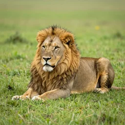 a large lion laying on top of a grass covered field, a picture by simon gaon, instagram contest winner, naturalism, majestic, handsome, associated press photo