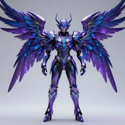realistic archangel with 6 wings, full body, intricate and ornate purple and blue neon armor, trending on artstation, 4 k, hyperrealistic, high details, unreal engine 5 by leonid afremov