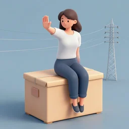 a woman sit on a box of electricity, trying to stop it escaping, satire, art, cartoon, mad magazine, new yorker