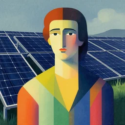 illustrated portrait of solar panel landscape, colorful, modern art deco, moholy - nagy, laszlo, karolis strautniekas, christopher balaskas, stippled light, moody, fine texture, dramatic lighting, dynamic composition, detailed, matte print, dynamic perspective, muted color, ( ( victo ngai ) ), low fog