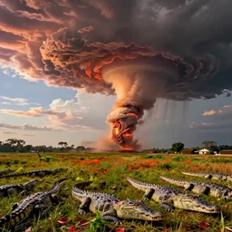 photo of tornado of crocodiles craig mullins greg rutkowski, artstation, cgsociety saturated colors