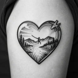 tattoo stencil. pencil line drawing, black and white, clean, stylized heart, health, jym, workout