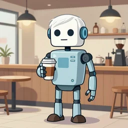 Robot Bernie Sanders at a coffee shop drawn in the style of Jason Edmiston 3840 x 2160