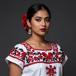 HD portrait of beautiful South Asian model in traditional Mexican clothing, dramatic, 8k, 4k