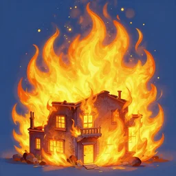 a burning building, fantasy, yellow fire, colorful, 8 k resolution