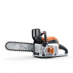 marble chainsaw, clean 3d render, octane render, isolated on a pure white background, centered, entire object in frame, sharp focus, soft studio lighting