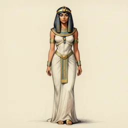 a sketch drawing of the woman with long hair dressed in the style of cleopatra, full body, by gabo mendoza, trending on artstation