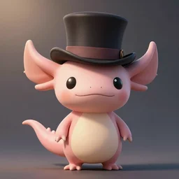 minimalistic cute and pretty chibi axolotl woman with a tophat, digital art, portrait, 8 k resolution, sharp, smooth focus, concept art