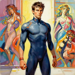 greg manchess painting of tracer wearing a skintight suit, medium shot, organic painting, sunny day, bold shapes, hard edges, street art, trending on artstation, by huang guangjian and gil elvgren and sachin teng and artgerm and greg rutkowski and alphonse mucha
