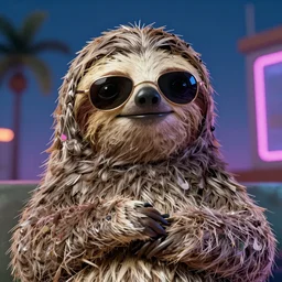 cool synthwave sloth with sunglasses, 1 9 8 0's