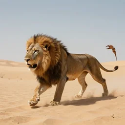 manticore prowling in the dessert, concept, lion head and body, scorpion tail, beksinski