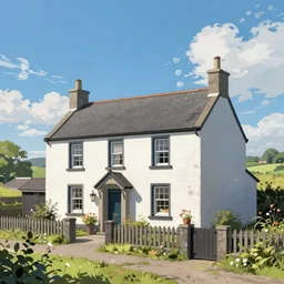 a small beautiful irish homestead in the countrysideclean 8 k, highly detailed, digital painting, anime, artstation, concept art, smooth, sharp focus, illustration, art by artgerm and greg rutkowski and alphonse mucha