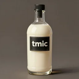 a transparent bottle with a black sticker tmic and filled with ivory white liquid. fantasy, intricate, elegant, highly detailed, digital painting, artstation, concept art, matte, illustration, artger, greg rutkowski, epic fantasy