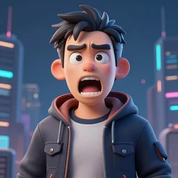 a digital 3 / 4 portrait of a very confused man screaming by antonio mello, 3 d nft, nendoroid 3 d, cyberpunk art, cgsociety, seapunk, anime aesthetic, rendered in maya