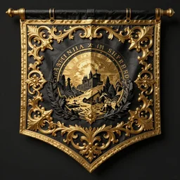 black and gold baroque detailed filigree banner warhammer concept art, many details