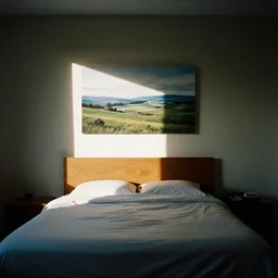 A bedroom designed by Peter Saville, 35mm film, long shot