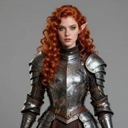leather armor!!! beautiful and elegant curly red hair female elf!! gorgeous ayes!! character concept art, sharp focus, octane render! unreal engine 5! highly rendered!! trending on artstation!! detailed linework!! illustration by artgerm, wlop, and chie yoshii