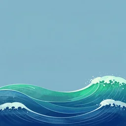 blue and green waves at the bottom, empty space at the top, artstation, concept art, smooth, very smooth, procreate illustration,