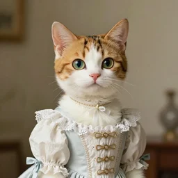 portrait of a calico cat wearing victorian dress, fursona, furry art, anthro, detailed fur, detailed dress, delicate, pure, portrait, makoto shinkai