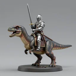 Warhammer mini of medieval english knight with sword riding a dinosaur