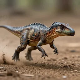 action photography, long shot, award winning macro photo of an ultra detailed intricate muddy spinosaurus running very fast on mud, dirt and dust, fast shutter speed, motion blur, tiny gaussian blur, highly detailed, highly intricate, depth of field, national geographic