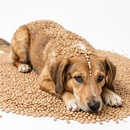 dog covered in beans