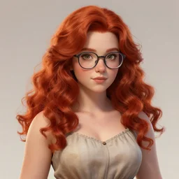 highly detailed, digital art, pixiv fanbox, trending on artstation, ray tracing, volumetric lighting, sharp focus, hq, fallout 4 style character, a portrait of a cute sexy chubby redhead girl with soft curl long hair and glasses, wearing a sundress with neckline, by artgerm, wlop, greg rutkowski, miyazaki hayao