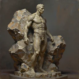 humanoid sculpture, hard rocks, oil painting by jama jurabaev, extremely detailed, brush hard, artstation, for aaa game, high quality, brush stroke