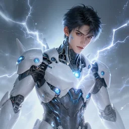portrait of handsome guy in cyber armor, dreamy and ethereal, expressive pose, black eyes, exciting expression, fantasy, intricate, elegant, many lightning, cold color, highly detailed, digital painting, artstation, concept art, cyberpunk wearing, smooth, sharp focus, led, illustration.