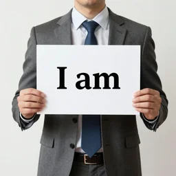 a CEO holding a sign saying I am