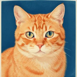 a painting of an orange cat staring profoundly towards the viewer, a woodcut by katsushika hokusai, pixabay contest winner, ukiyo - e, ukiyo - e, cyanotype, woodcut