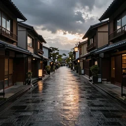 rainy Kyoto downtown city street
