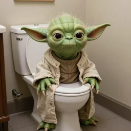 photo of yoda - superchad using toilet