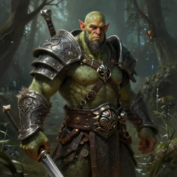 A comic book style portrait painting of a fantasy orc warrior male in a swamp setting, unreal 5, DAZ, hyperrealistic, octane render, RPG portrait, ambient light, dynamic lighting
