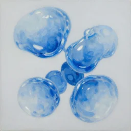 floating blobs of blue water on a plain background, oil on canvas, abstract art, caustics, volumetric light, inspired by jean - paul riopelle, digital art, trending on artstation