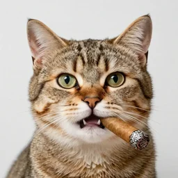 a cute portrait of a flamboyant cat with a cigar in its mouth