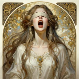 A full portrait of a beautiful terrible powerful dystopian blind screaming prophet, intricate, elegant, highly detailed, digital painting, artstation, concept art, smooth, sharp focus, illustration, art by Krenz Cushart and Artem Demura and alphonse mucha