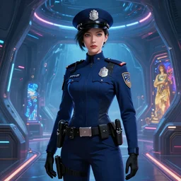 portrait futuristic planet venus police uniform female, in a future huge spaceship internal, neon light, ssci - fi and fantasy, intricate and very very beautiful and elegant, highly detailed, digital painting, artstation, concept art, smooth and sharp focus, illustration, art by tan zi and ayanamikodon and alphonse mucha and wlop