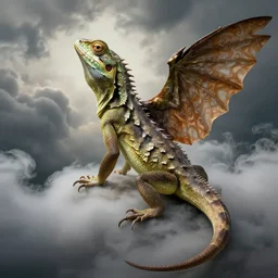lizard medium portrait, hudson river school, large wings, creature storm clouds, d & d, fantasy, greg rutkowski, alphonse mucha, high quality, realistic, elegant
