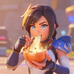 D.va from Overwatch eating a raw Onion