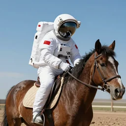 A realistic photograph of an astronaut riding a horse