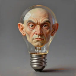 A lightbulb with a face that looks like Jerma, the lightbulb has a face that looks similar to Jerma, the lightbulb is a lightbulb but it has a face and it looks like Jerma, Realistic, Hyperrealistic, Highly Detailed, Very Detailed, HD Quality, 8k Resolution, Digital Art, Oil Painting, Trending on Artstation, Real Life
