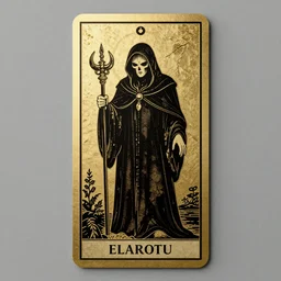 grim reaper tarot card, gold inlay, gold edge, artstation