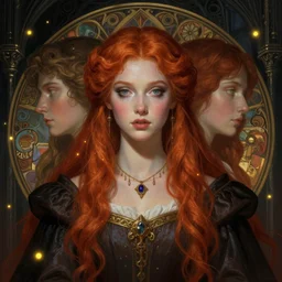 symmetry portrait of redhead princess, glam, cleric, fireflies, crypt background, intricate, elegant, highly detailed, digital painting, artstation, concept art, smooth, sharp focus, illustration, art by artgerm and greg rutkowski and fra angelico and alphons mucha