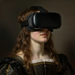 renaissance portrait of a woman in vr helmet, by rembrandt and by valentin de boulogne