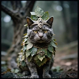 blurry lomography shot of a realistic cataphract fierce tree made of leaves, headdress, depth of field, powdery, dramatic light, dystopian environment, intricate, highly detailed, artstation, sharp focus, artgerm