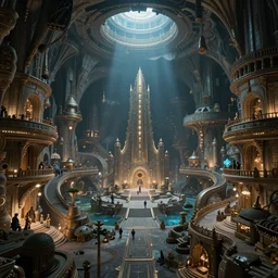 subterranean metropolis atlantis marketplace ultra-wide 8k hd trending on artstation